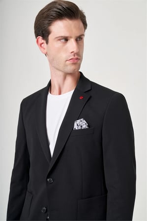 Siyah Mono Yaka 6 Drop Slim Fit Beli Lastikli Takım Elbise 1001260194