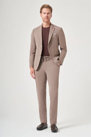 Kahverengi Mono Yaka 6 Drop Slim Fit Beli Lastikli Takım Elbise 1001260194