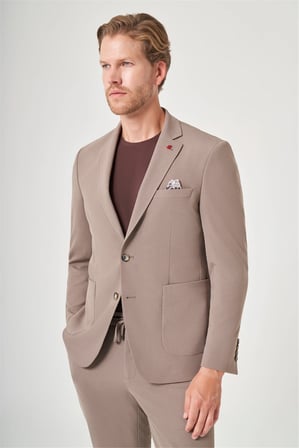 Kahverengi Mono Yaka 6 Drop Slim Fit Beli Lastikli Takım Elbise 1001260194