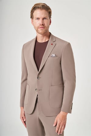 Kahverengi Mono Yaka 6 Drop Slim Fit Beli Lastikli Takım Elbise 1001260194