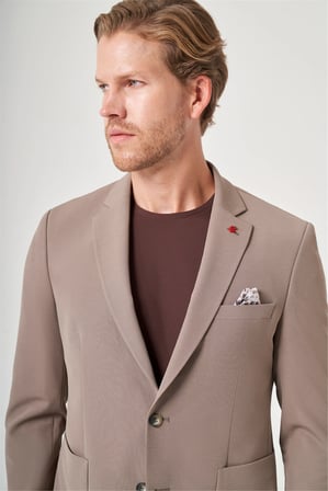 Kahverengi Mono Yaka 6 Drop Slim Fit Beli Lastikli Takım Elbise 1001260194