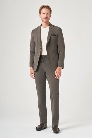Haki Mono Yaka 6 Drop Slim Fit Beli Lastikli Takım Elbise 1001260194