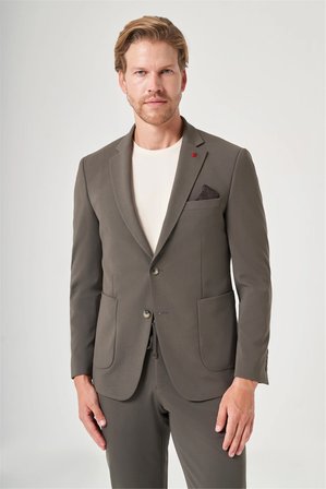 Haki Mono Yaka 6 Drop Slim Fit Beli Lastikli Takım Elbise 1001260194