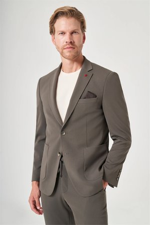 Haki Mono Yaka 6 Drop Slim Fit Beli Lastikli Takım Elbise 1001260194