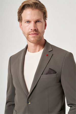 Haki Mono Yaka 6 Drop Slim Fit Beli Lastikli Takım Elbise 1001260194