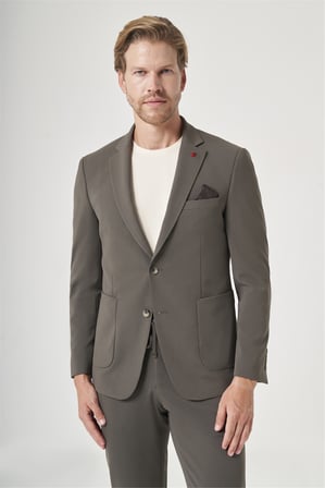 Haki Mono Yaka 6 Drop Slim Fit Beli Lastikli Takım Elbise 1001260194