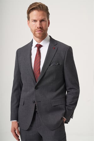 Koyu Füme Mono Yaka 6 Drop Comfort Fit Tam Astar Esnek Takım Elbise 1001260285