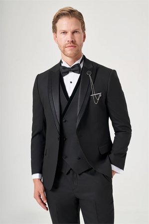 Siyah 6 Drop Slim Fit Esnek Yelekli Damatlık 1001260388