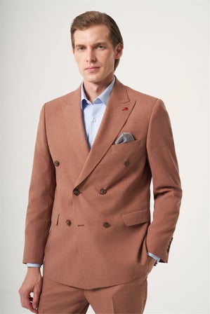 Tarçın Kırlangıç Yaka Kruvaze 6 Drop Slim Fit Tam Astar Esnek Takım Elbise 1001260902