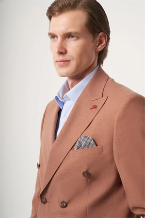 Tarçın Kırlangıç Yaka Kruvaze 6 Drop Slim Fit Tam Astar Esnek Takım Elbise 1001260902