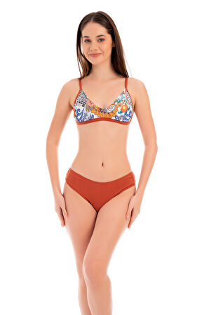 RUKOMAYO TABA ÇİÇEK DESENLİ OMUZDAN AYAR ASKILI FREESET MODEL LYCRA KUMAŞ BİKİNİ