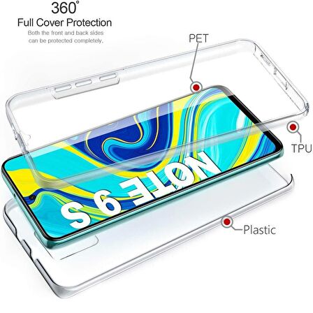 Xiaomi Redmi Note 9S Kılıf Ön Arka Şeffaf Silikon Koruma