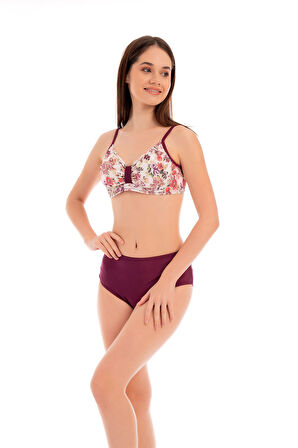 RUKOMAYO BORDO ÇİÇEK  DESENLİ OMZUDAN AYAR ASKILI TOPARLAYICI MODEL BALENLİ LYCRA KUMAŞ  BİKİNİ
