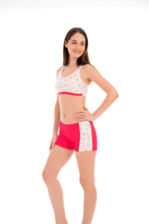 RUKOMAYO PEMBE DESENLİ SIRTI ÇAPRAZ YÜZÜCÜ MODEL ÇOCUK FREESET ŞORTLU BİKİNİ