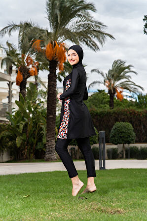 RUKOMAYO SİYAH CUPLU YARIM FERMUARLI BÜYÜK BEDEN LYCRA ( SU İTİCİ VE ÇABUK KURUYAN ) KUMAŞ TESETTÜR MAYO