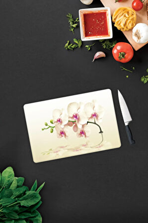 Cam Kesme Tahtası - Cam Kesme Tablası | Krem Orkide | 20cm x 30cm