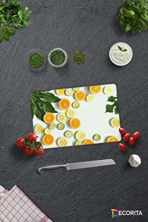 Cam Kesme Tahtası - Cam Kesme Tablası | Limon Desenli | 20cm x 30cm