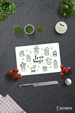 Cam Kesme Tahtası - Cam Kesme Tablası | Free Hugs | 20cm x 30cm