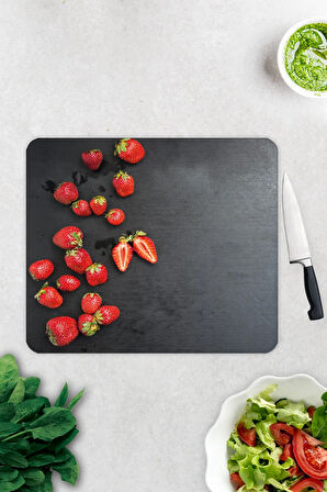 Cam Kesme Tahtası - Cam Kesme Tablası | Çilek Desen | 29cm x 34cm