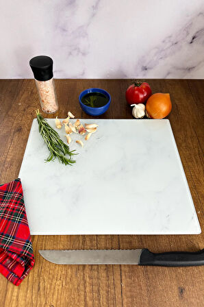 Cam Kesme Tahtası - Cam Kesme Tablası | Klasik Mermer Desenli | 29cm x 34cm