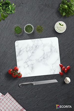 Cam Kesme Tahtası - Cam Kesme Tablası | Klasik Mermer Desenli | 29cm x 34cm