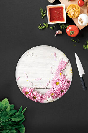 Cam Kesme Tahtası - Cam Kesme Tablası | Pembe Kasımpatı | Çap32cm