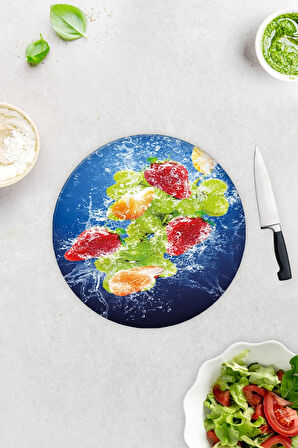 Cam Kesme Tahtası - Cam Kesme Tablası | Köpüklü Meyveler | Çap32cm