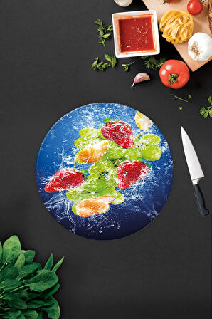 Cam Kesme Tahtası - Cam Kesme Tablası | Köpüklü Meyveler | Çap32cm