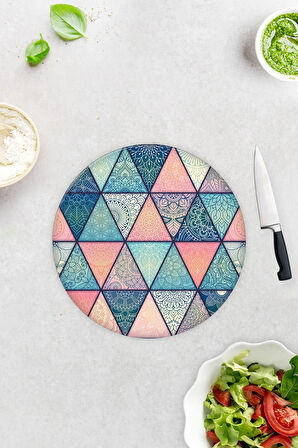 Cam Kesme Tahtası - Cam Kesme Tablası | Renkli Mandala Desenli | Çap32cm