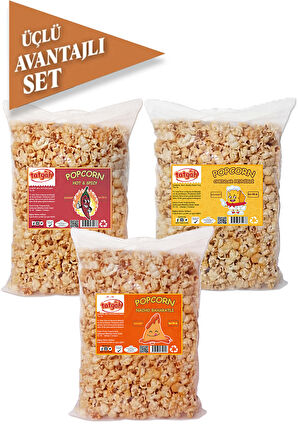 3 Paket Baharatlı Popcorn Paketi 250 gr.x3 - Hot Spice, Cheddar, Nacho Çeşnili