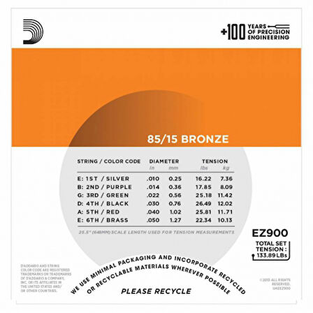 DADDARIO AKUSTİK GİTAR TEL SETİ 85/15 BRONZE EXTRA LIGHT GAUGE