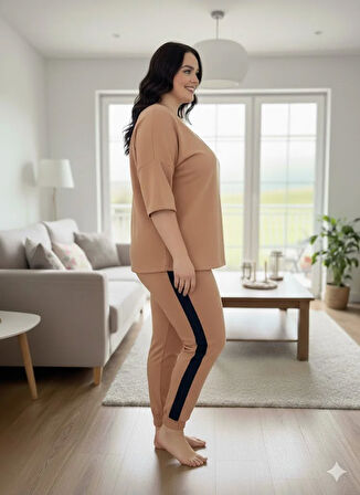 KADIN BÜYÜK BEDEN BEJ EŞOFMAN TAKIMI