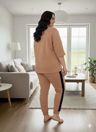 KADIN BÜYÜK BEDEN BEJ EŞOFMAN TAKIMI