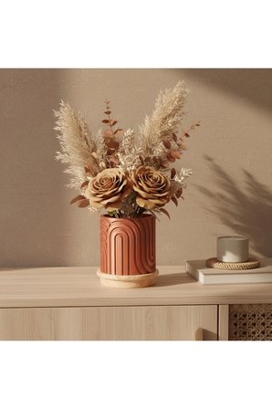 Norla Dekoratif Vazo - Bakır / Ahşap Tabanlı - Natural