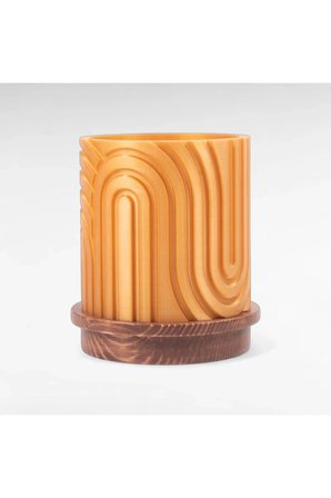 Norla Dekoratif Vazo - Gold / Ahşap Tabanlı - Ceviz