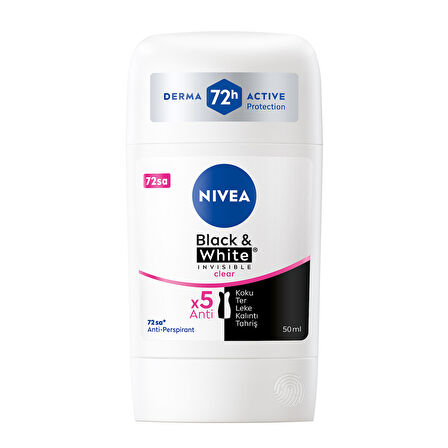 NIVEA Kadın Stick Deodorant Black&White Clear 72 Saat Anti-perspirant Koruma 50ml