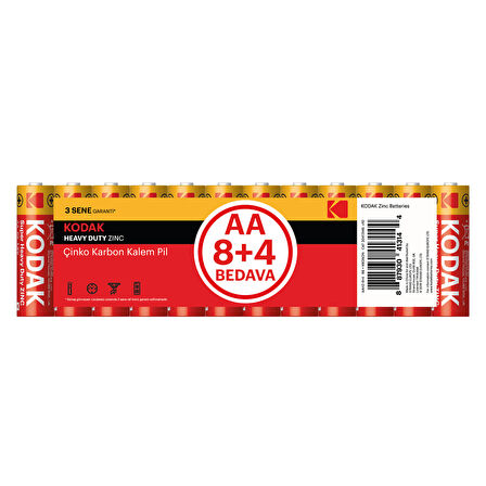 Kodak Çinko Karbon Kalem Pil Shrink AA  8+4 4 ADET
