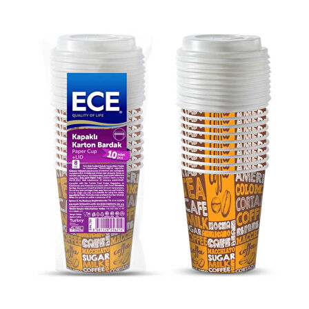Ece 8 Oz To Go Kağıt Bardak 225 Ml ve Kapak Seti 10'lu 4 ADET