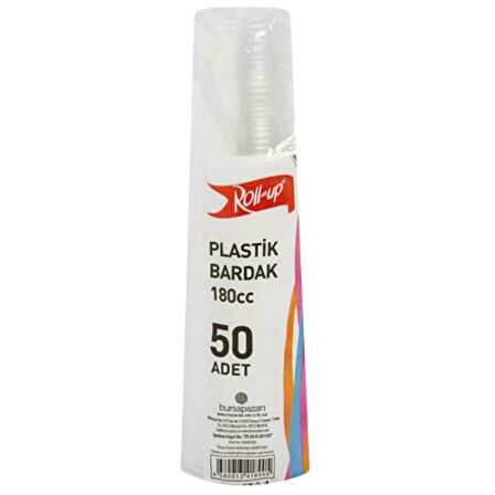 Roll-Up Plastik Şeffaf Bardak Şeffaf 50'li 180 Cc