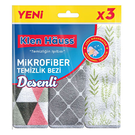 Klen Hauss Desenli Mikrofiber Bezi 3'lü