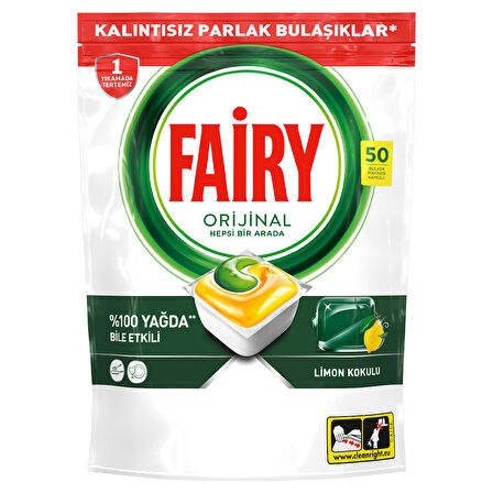 Fairy Hepsi Bir Arada Bulaşık Makinesi Deterjanı Kapsülü/Tableti Limon Kokulu 50 Yıkama 675 G