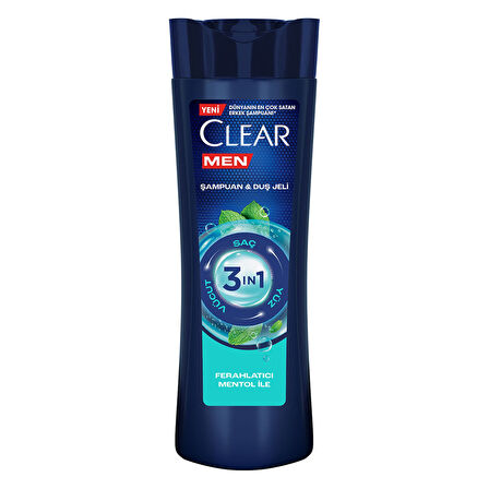 Clear Men 3 in 1 Şampuan & Duş Jeli Ferahlatıcı Mentol Etkisi Saç Yüz Vücut İçin 350 ml