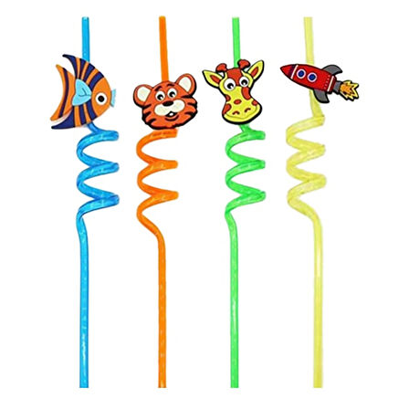 Topstar Figürlü Spiralli Renkli Pipet 4'lü