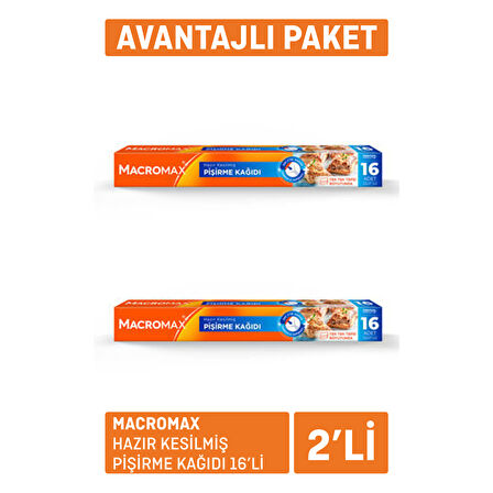 Macromax Hazır Kesilmiş Pişirme Kağıdı 2 x 16'lı