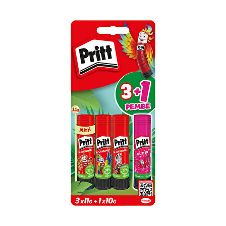 Pritt Stick Yapıştırıcı 3x11 G + 10 G (Pembe)