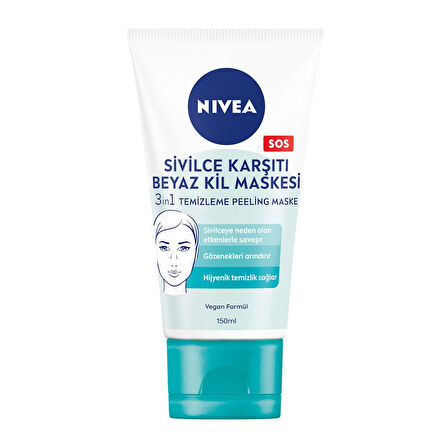 NIVEA Sivilce Karşıtı 3'ü1 Arada Beyaz Kil Maskesi Temizleme & Peeling 150ml 2 ADET