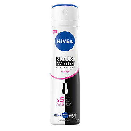 NIVEA Kadın Sprey Deodorant Black&White Clear 72 Saat Anti-perspirant 150ml 2 ADET