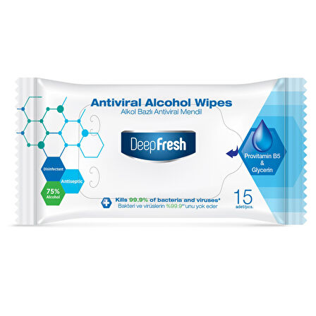 Deep Fresh Alkol Bazlı Antiviral Islak Cep Mendili 15'li 2 ADET