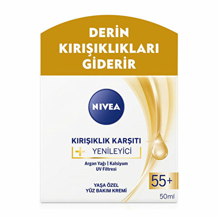 NIVEA 55+ Yaş Kırışıklık Karşıtı +Canlandırıcı Yüz Bakım Kremi 50 ml 2 ADET