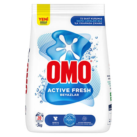 Omo Active Fresh Beyazlar Toz Çamaşır Deterjanı 3 KG 20 yıkama 3 ADET